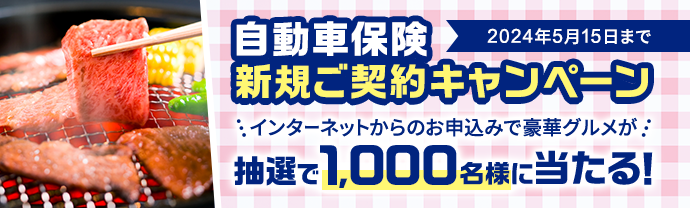 自動車保険新規ご契約キャンペーン 2024年5月15日まで。 キャンペーン期間中に、インターネットからスーパー自動車保険を新規ご契約をされた方へ抽選で賞品をプレゼント。