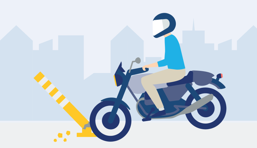 バイクがポールに衝突したイラスト